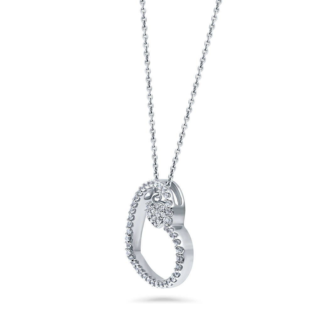 Open Heart CZ Pendant Necklace in Sterling Silver