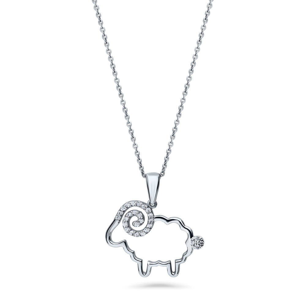 Sheep CZ Pendant Necklace in Sterling Silver, 1 of 5