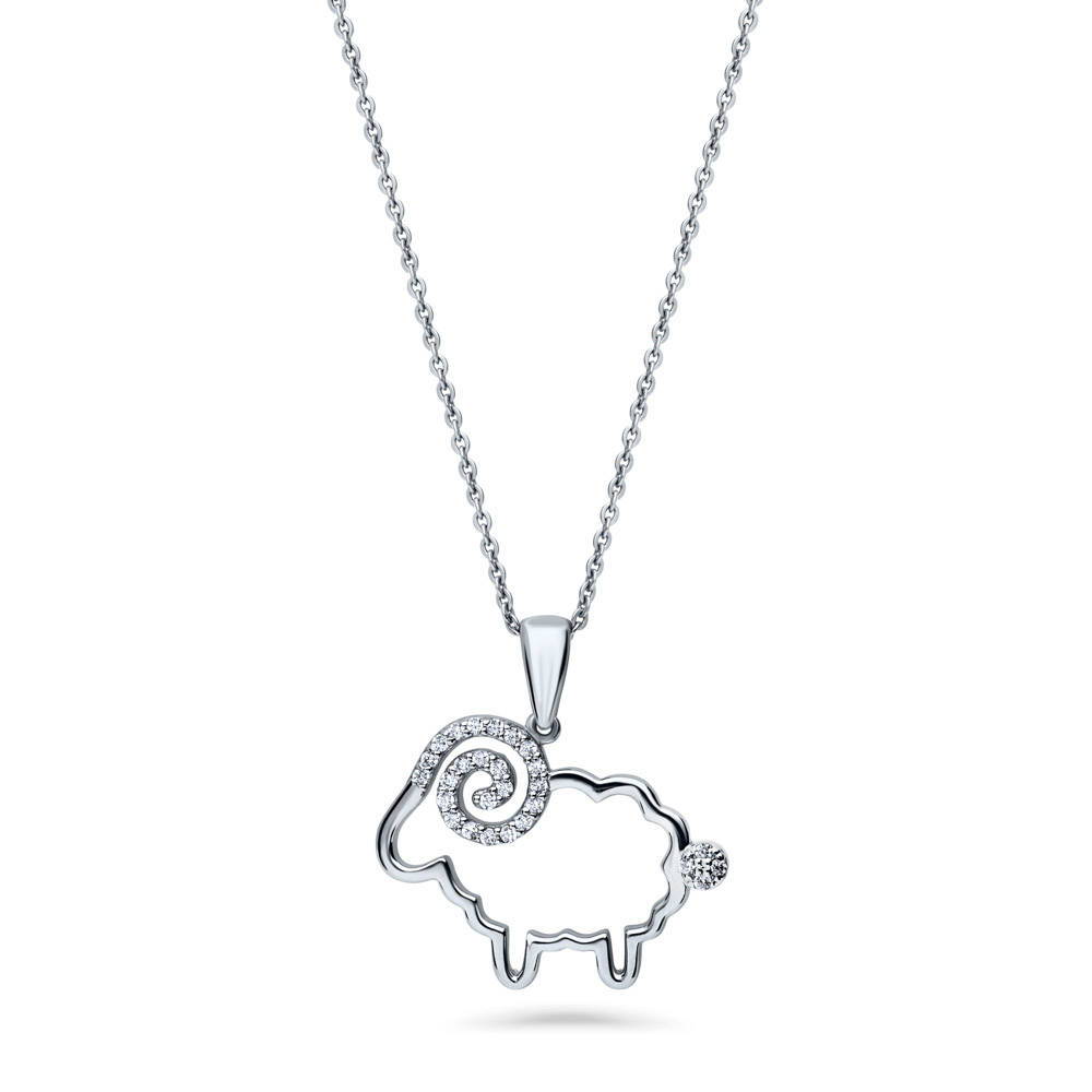 Sheep CZ Pendant Necklace in Sterling Silver, 1 of 7