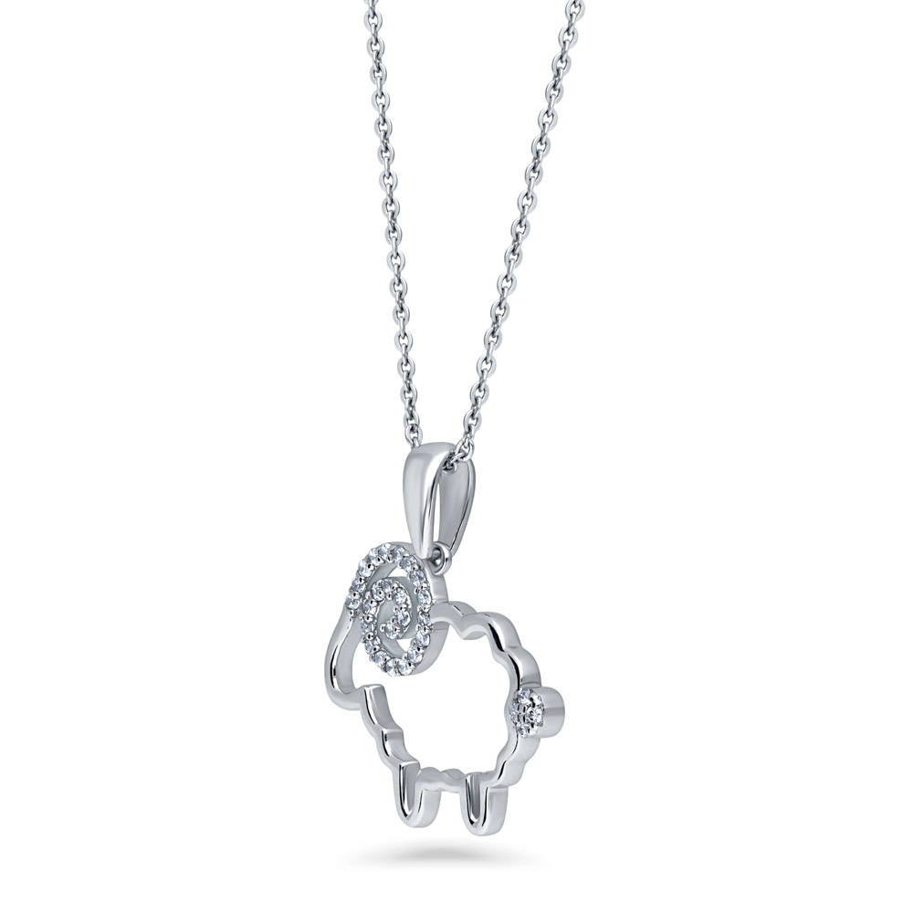 Front view of Sheep CZ Pendant Necklace in Sterling Silver, 3 of 5