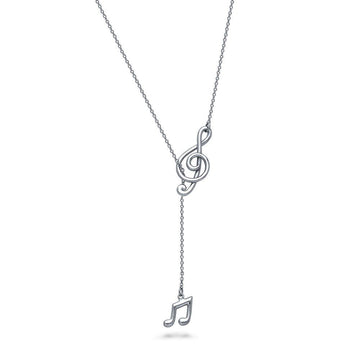 Treble Clef Music Note Lariat Necklace in Sterling Silver
