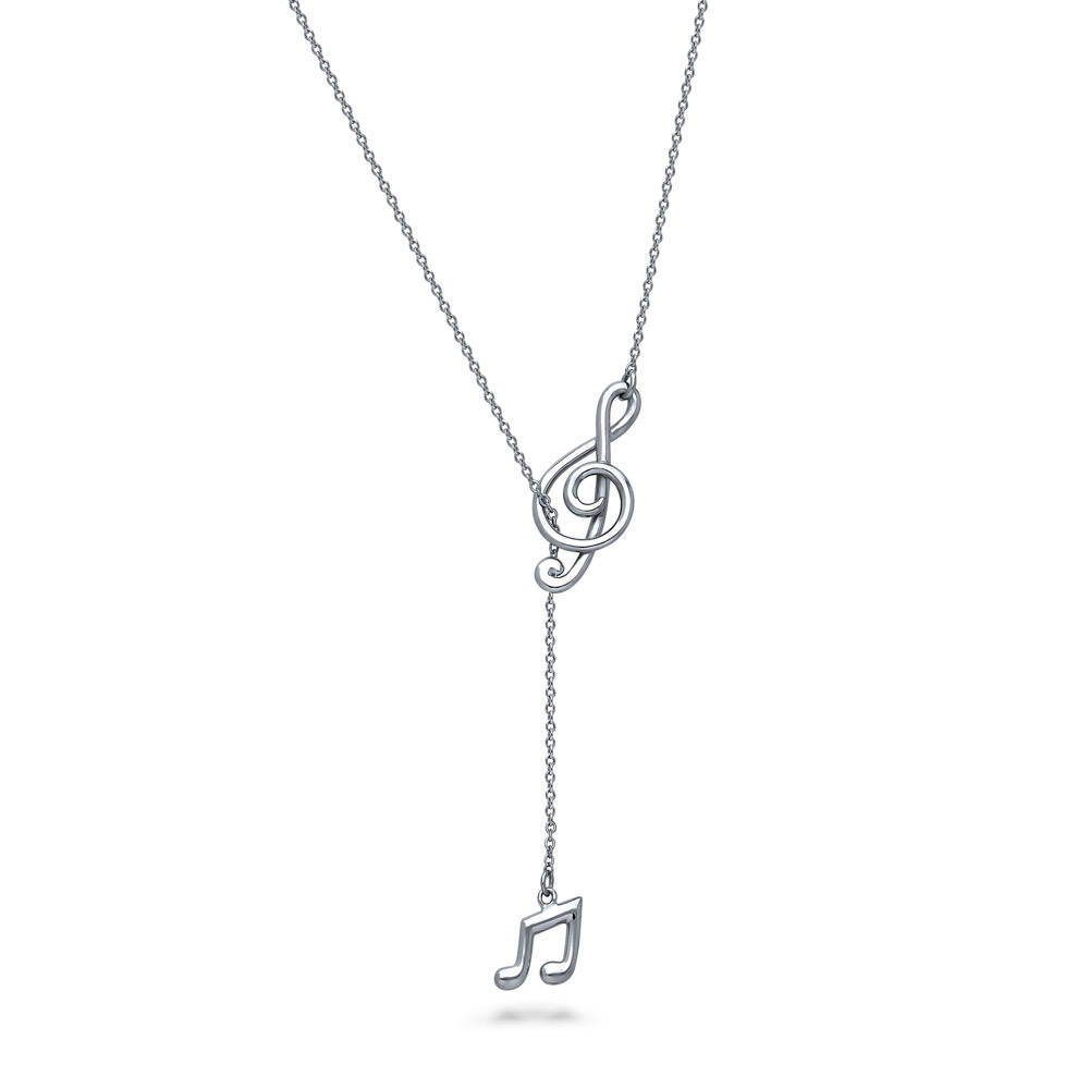 Treble Clef Music Note Lariat Necklace in Sterling Silver, 1 of 9