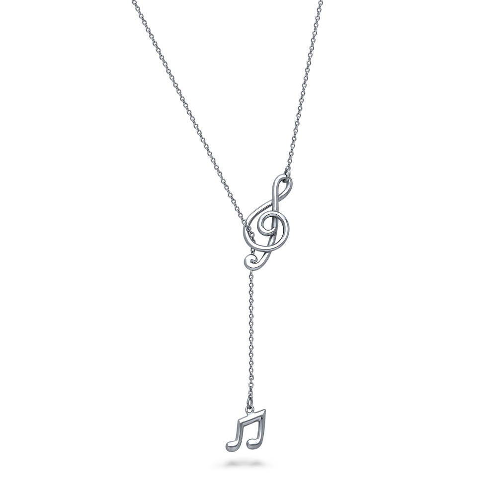 Treble Clef Music Note Lariat Necklace in Sterling Silver, 1 of 10
