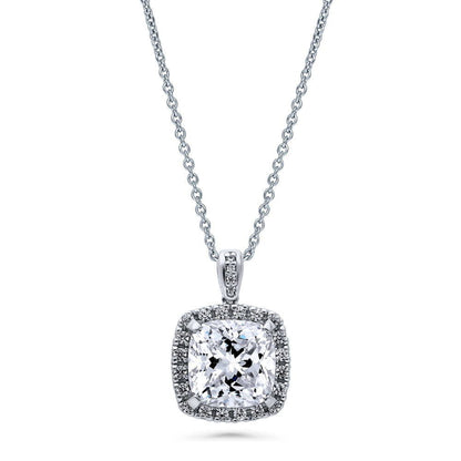 Halo Cushion CZ Necklace in Sterling Silver