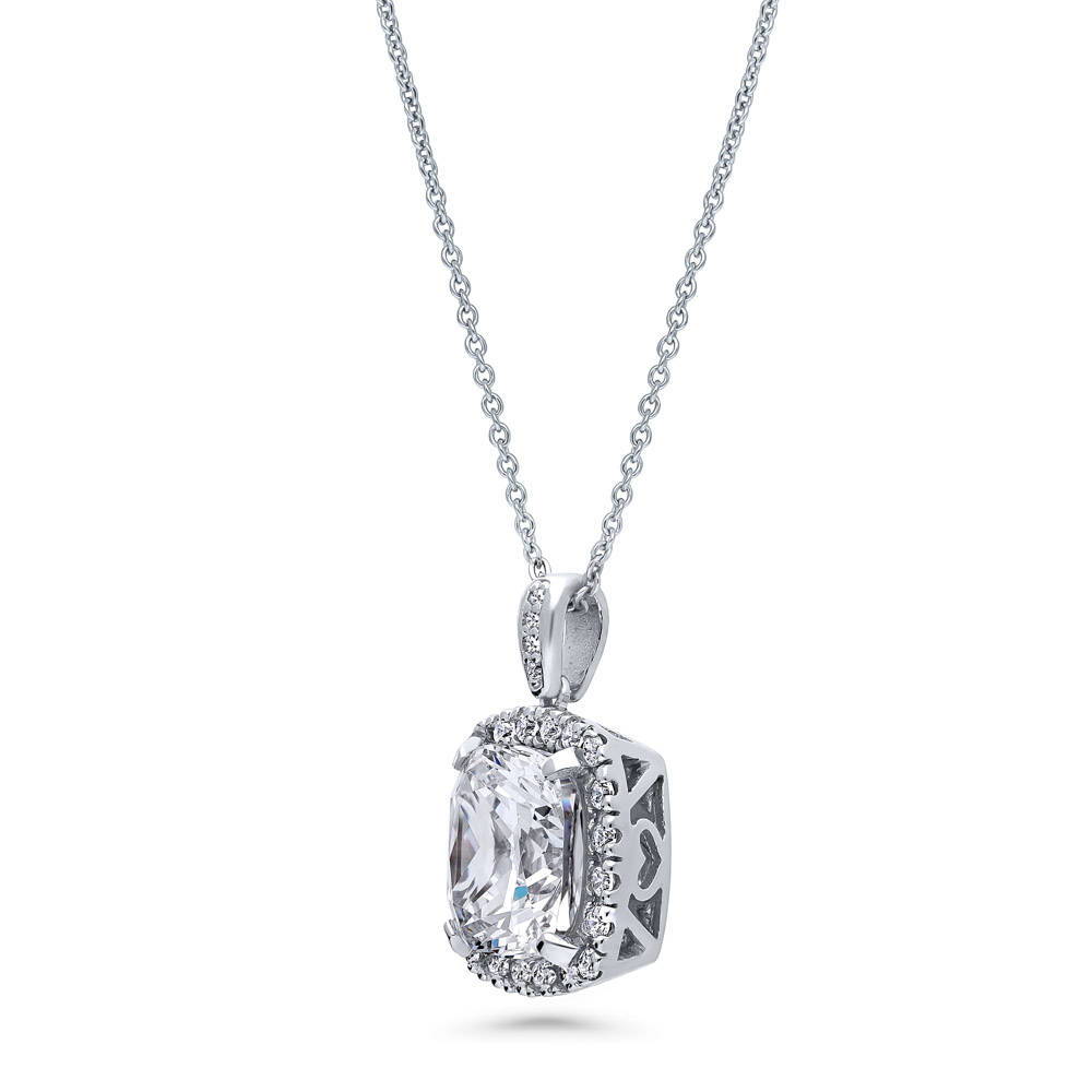 Front view of Halo Cushion CZ Necklace in Sterling Silver, 4 of 7