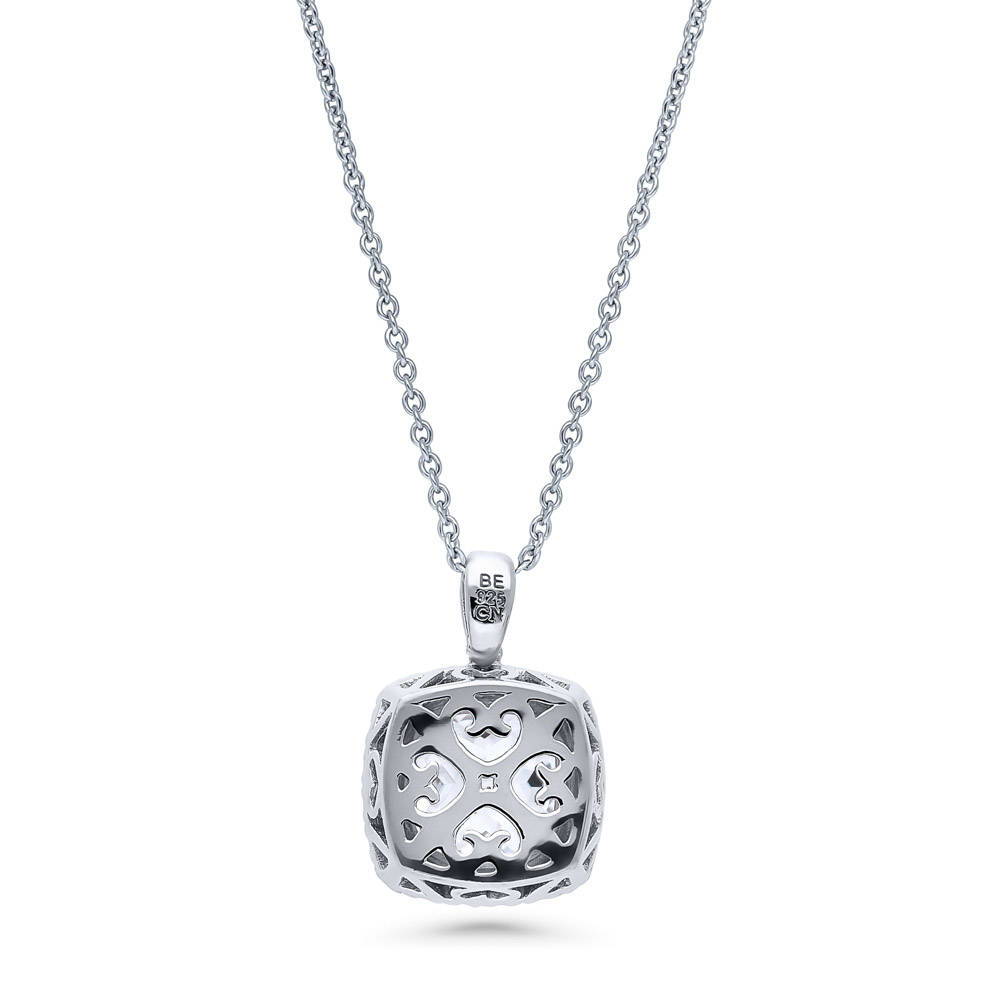 Halo Cushion CZ Necklace in Sterling Silver