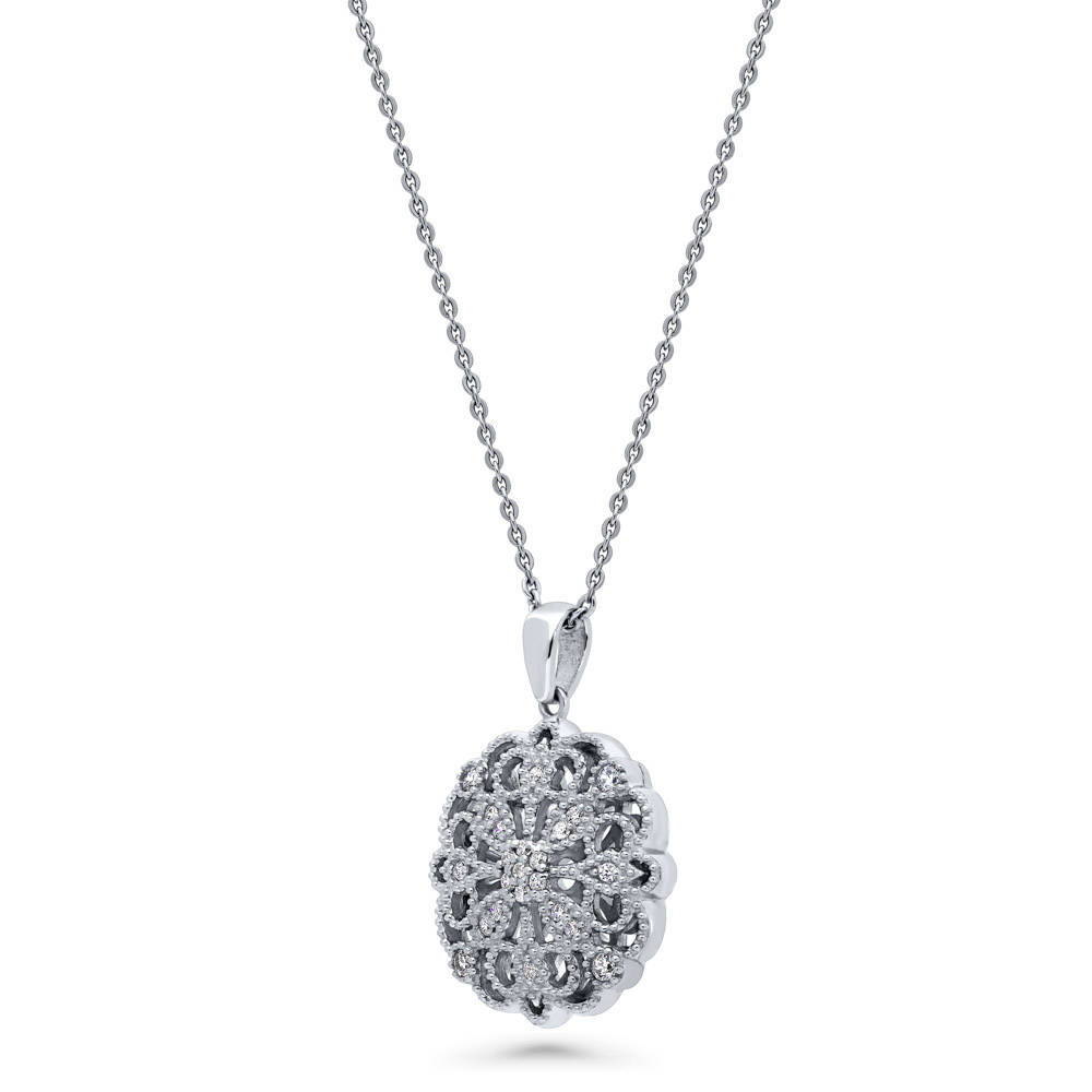Flower Filigree CZ Pendant Necklace in Sterling Silver, 3 of 6