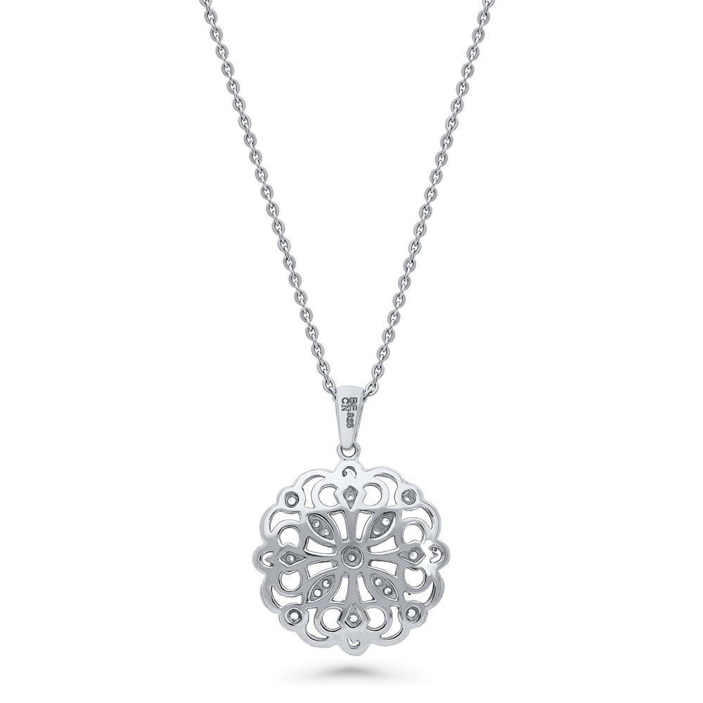 Flower Filigree CZ Pendant Necklace in Sterling Silver, 4 of 6