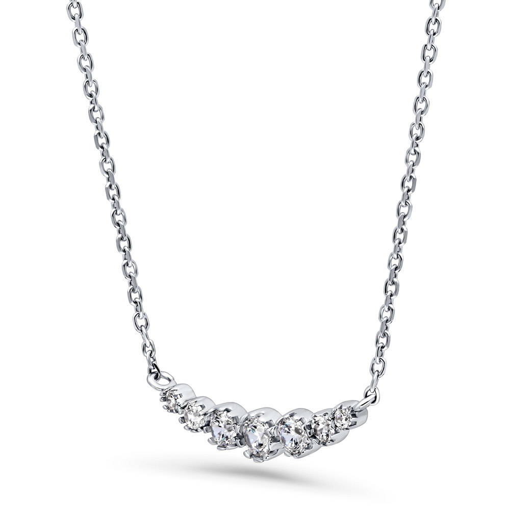 Bar Bubble Bezel Set CZ Pendant Necklace in Sterling Silver, 2 Piece