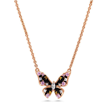 Butterfly Enamel CZ Necklace in Rose Gold Flashed Sterling Silver