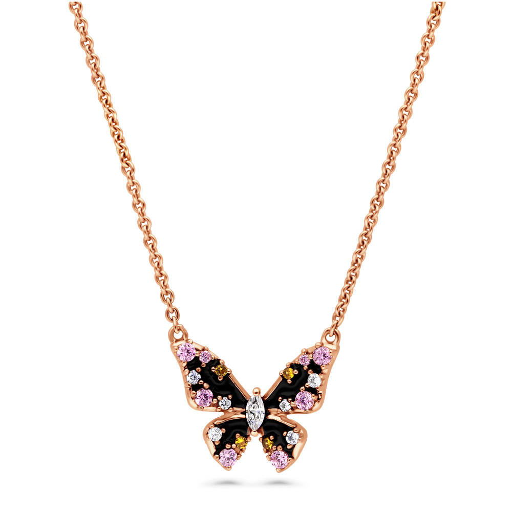 Butterfly Enamel CZ Necklace in Rose Gold Flashed Sterling Silver, 1 of 6