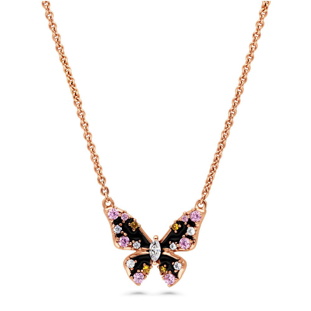 Butterfly Enamel CZ Set in Rose Gold Flashed Sterling Silver