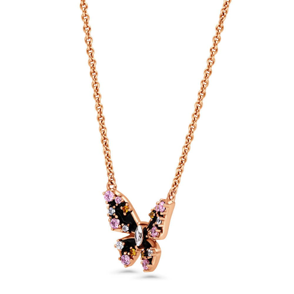 Butterfly Enamel CZ Set in Rose Gold Flashed Sterling Silver