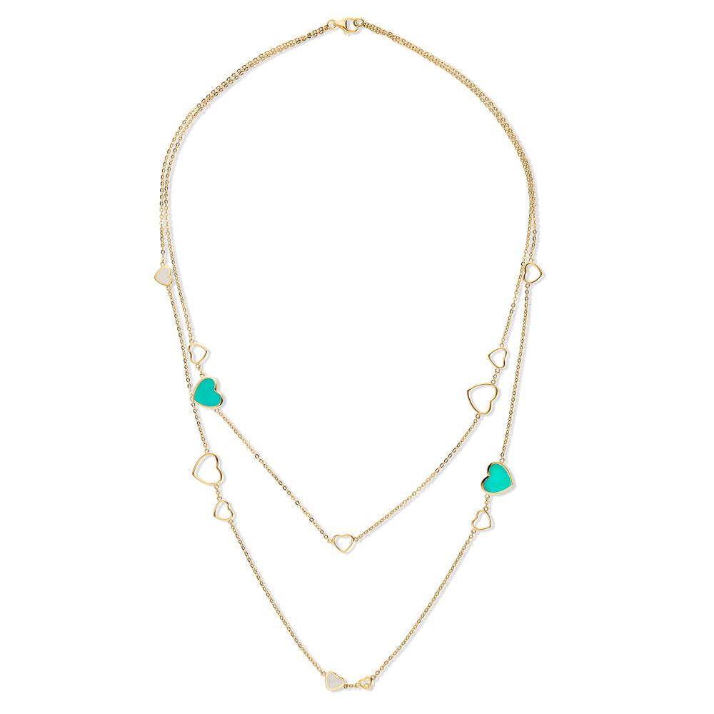 Open Heart Enamel CZ Layered Necklace in Gold Flashed Sterling Silver