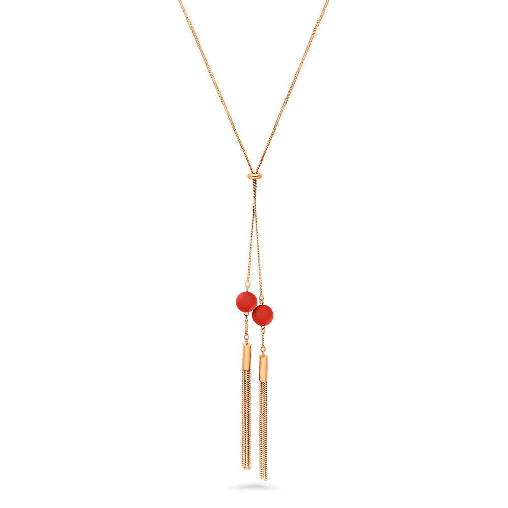 Tassel Ball Bead Lariat Necklace in Rose Gold-Tone, 1 of 4