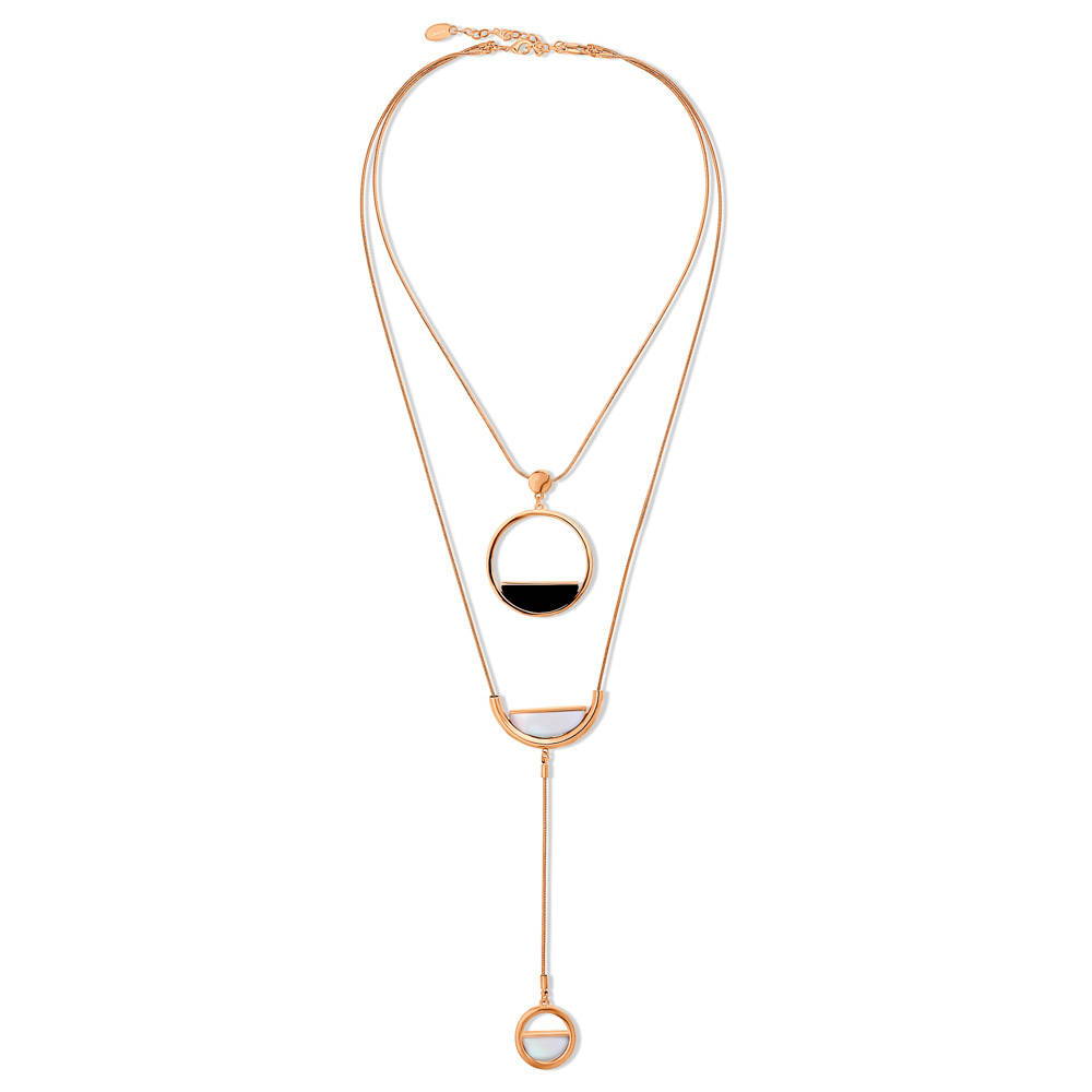 Open Circle Layered Necklace in Rose Gold-Tone