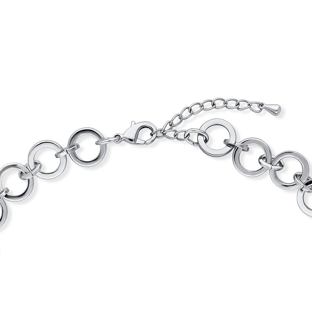 Open Circle Statement Lightweight Chain Necklace in Silver-Tone