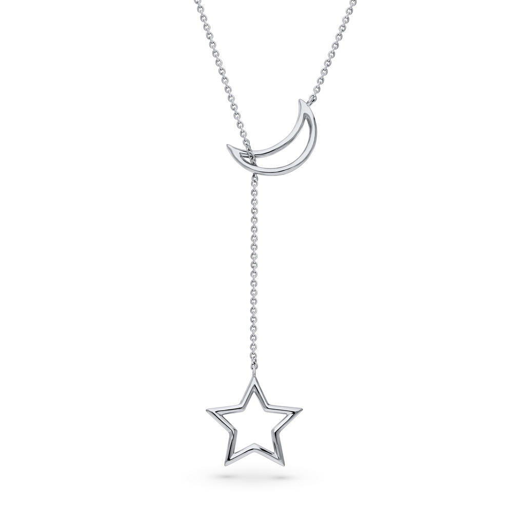 Star Crescent Moon Lariat Necklace in Sterling Silver, 1 of 6