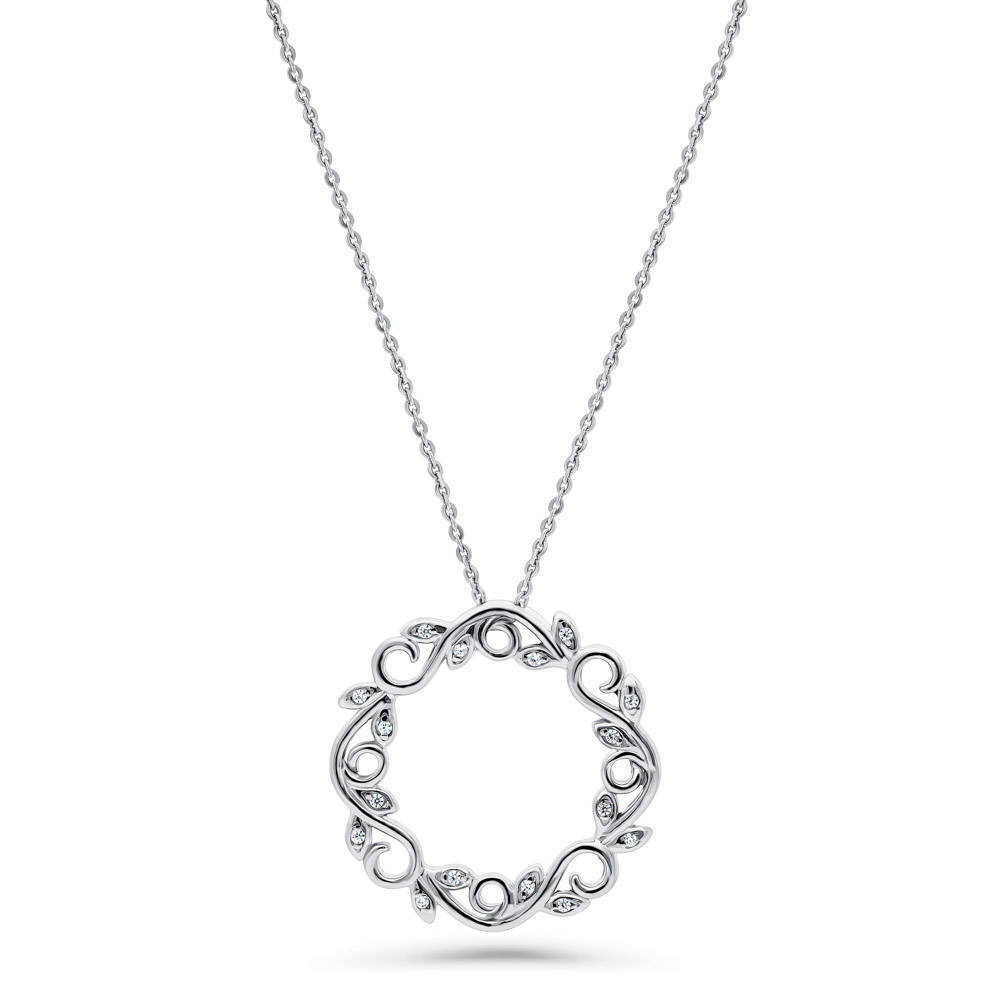 Leaf Filigree CZ Necklace in Sterling Silver
