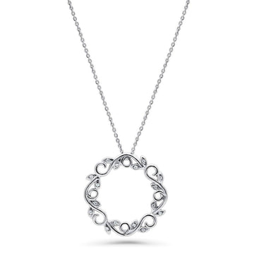 Leaf Filigree CZ Pendant Necklace in Sterling Silver