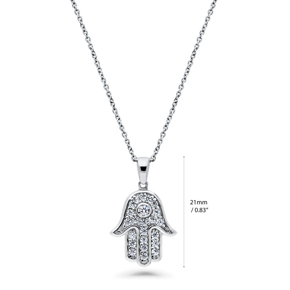 Hamsa Hand CZ Pendant Necklace in Sterling Silver