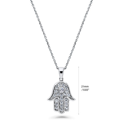 Hamsa Hand CZ Necklace in Sterling Silver