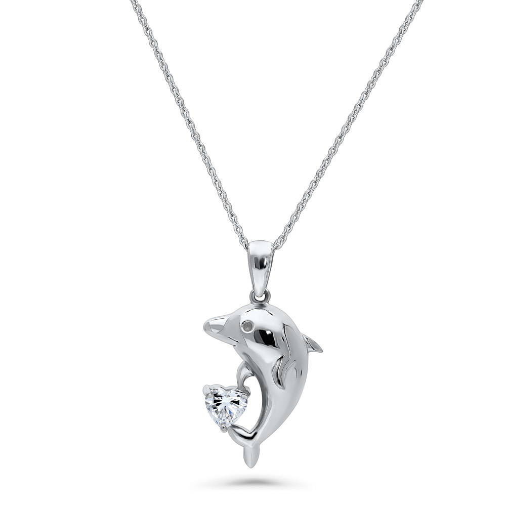 Dolphin CZ Pendant Necklace in Sterling Silver