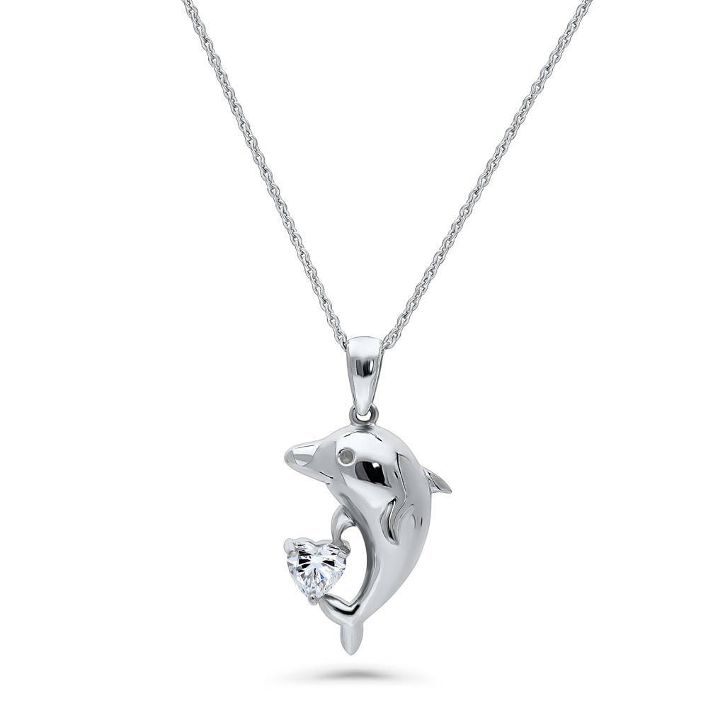 Dolphin CZ Pendant Necklace in Sterling Silver, 1 of 7
