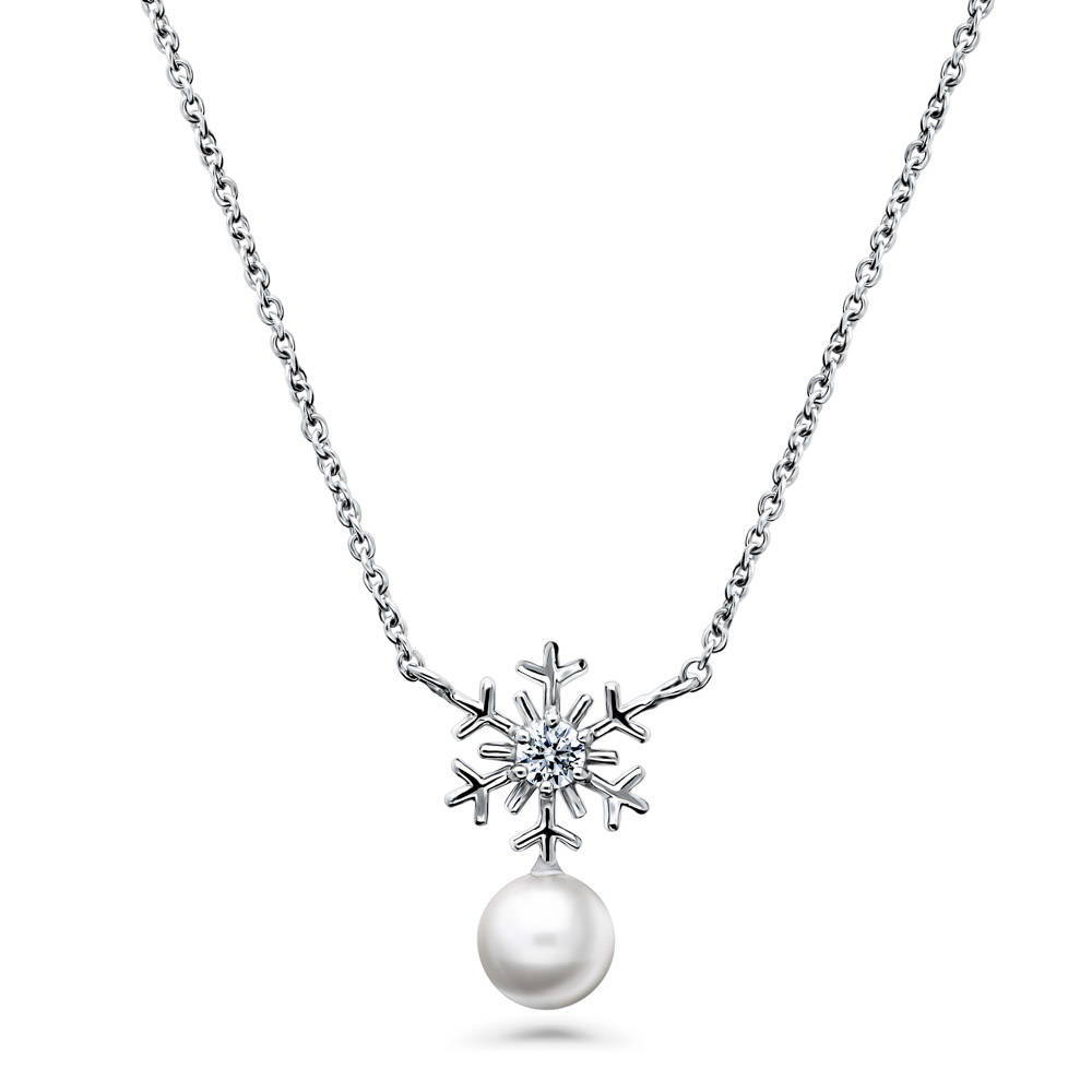 Snowflake Imitation Pearl Necklace in Sterling Silver, 1 of 6