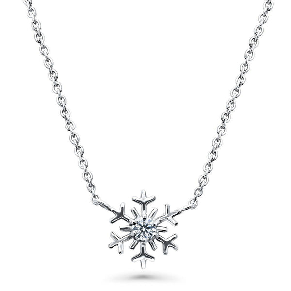 Sterling Silver Snowflake Cubic Zirconia CZ Pendant Necklace
