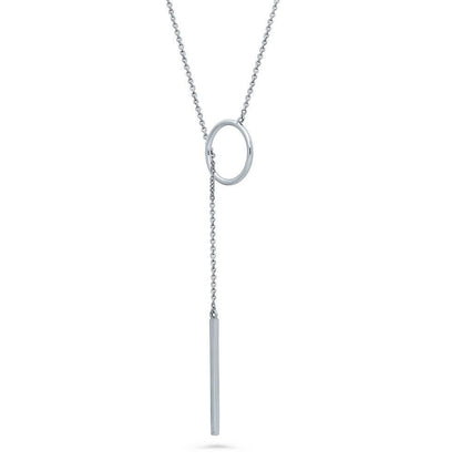 Open Circle Bar Lariat Necklace in Sterling Silver