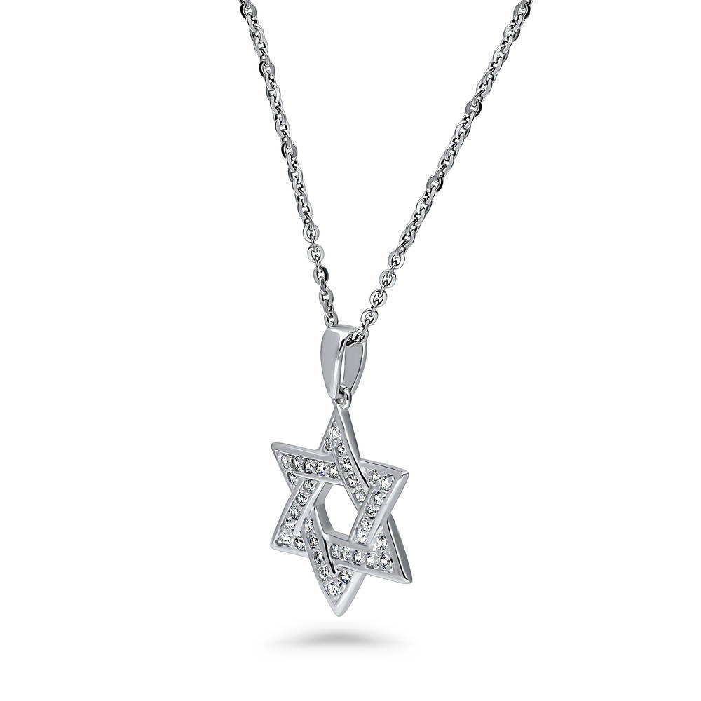 Front view of Star of David CZ Pendant Necklace in Sterling Silver, 3 of 7