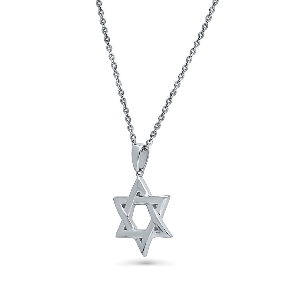 Front view of Star of David Necklace and Earrings in Sterling Silver, 9 of 15