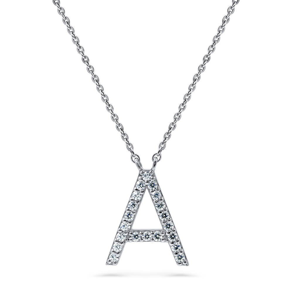 Initial Letter CZ Pendant Necklace in Sterling Silver, 1 of 4