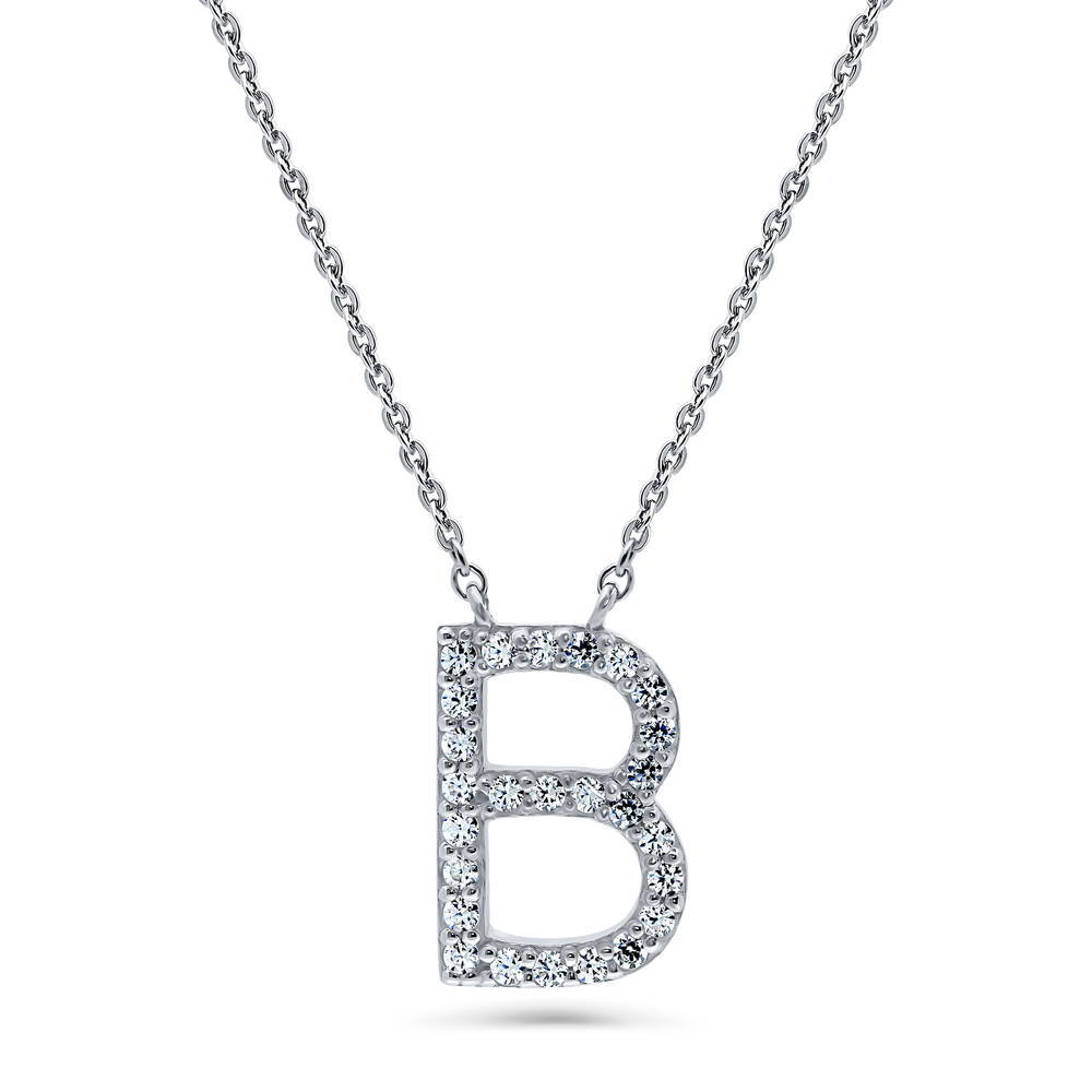 Initial Letter CZ Necklace in Sterling Silver, B