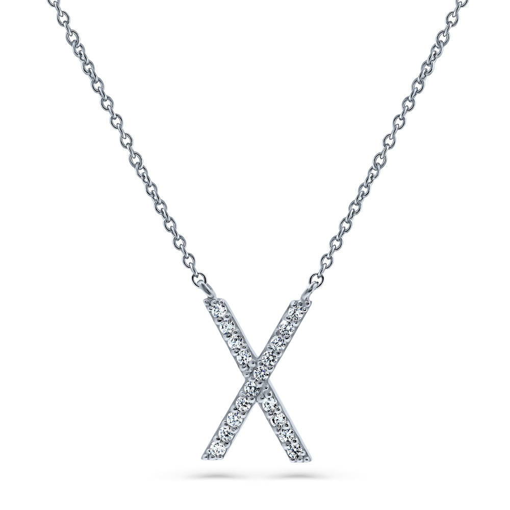 Initial Letter CZ Pendant Necklace in Sterling Silver