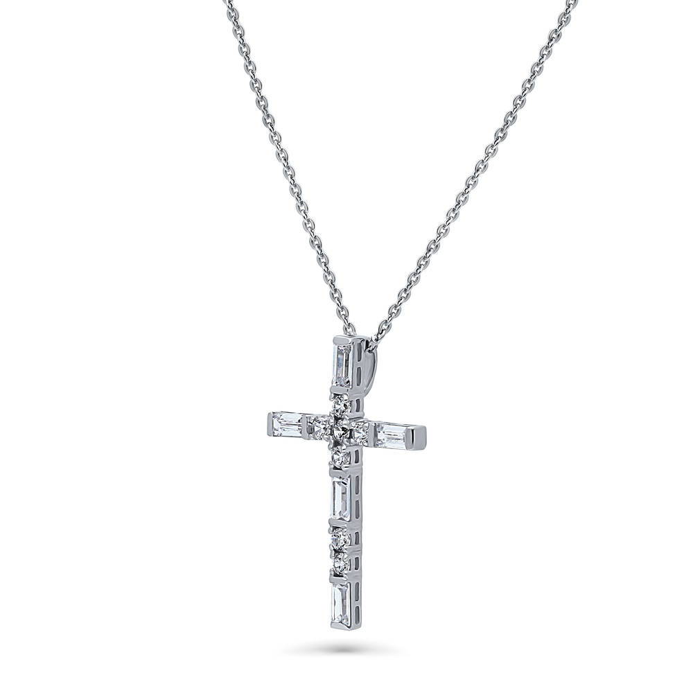 Front view of Cross CZ Pendant Necklace in Sterling Silver, 3 of 7