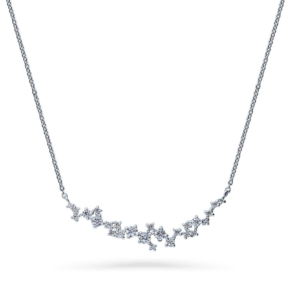 Cluster Bar CZ Pendant Necklace in Sterling Silver, 1 of 8