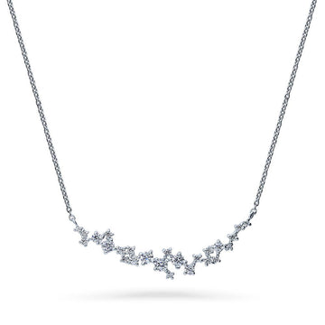 Cluster Bar CZ Pendant Necklace in Sterling Silver