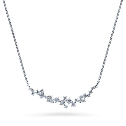 Cluster Bar CZ Necklace and Earrings in Sterling Silver