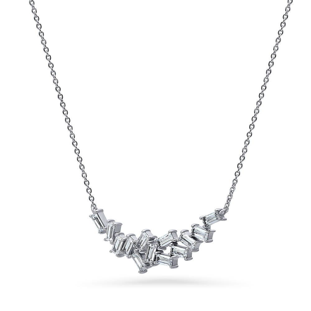 Front view of Cluster Bar CZ Necklace in Sterling Silver, 4 of 6