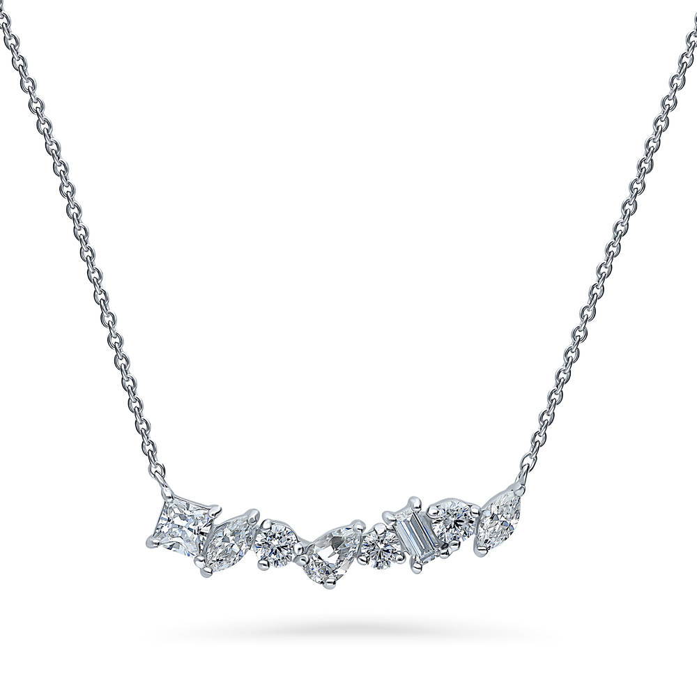 Cluster Bar CZ Pendant Necklace in Sterling Silver, 1 of 6