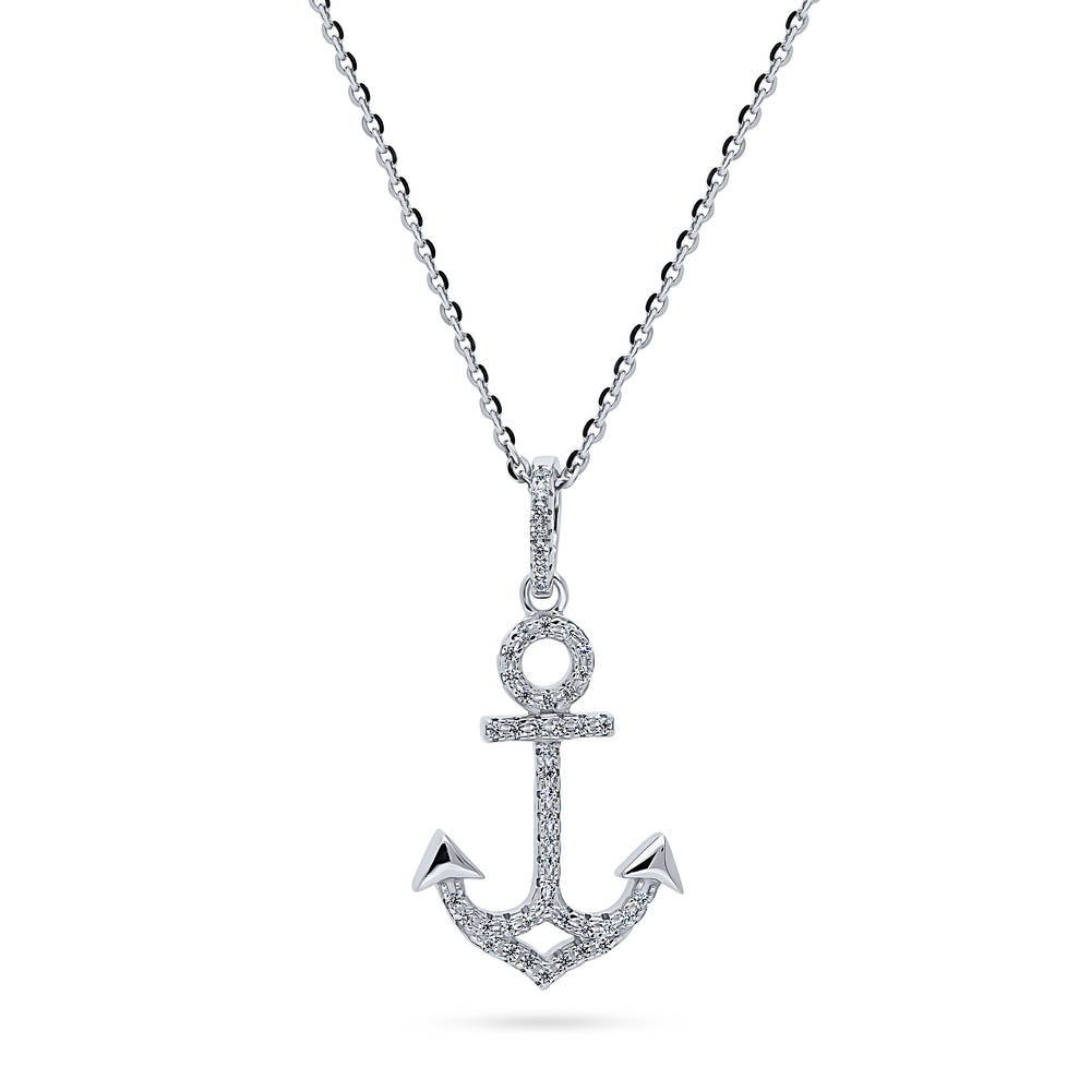 Anchor CZ Pendant Necklace in Sterling Silver
