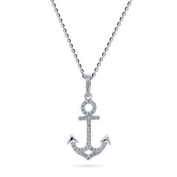 Anchor CZ Pendant Necklace in Sterling Silver