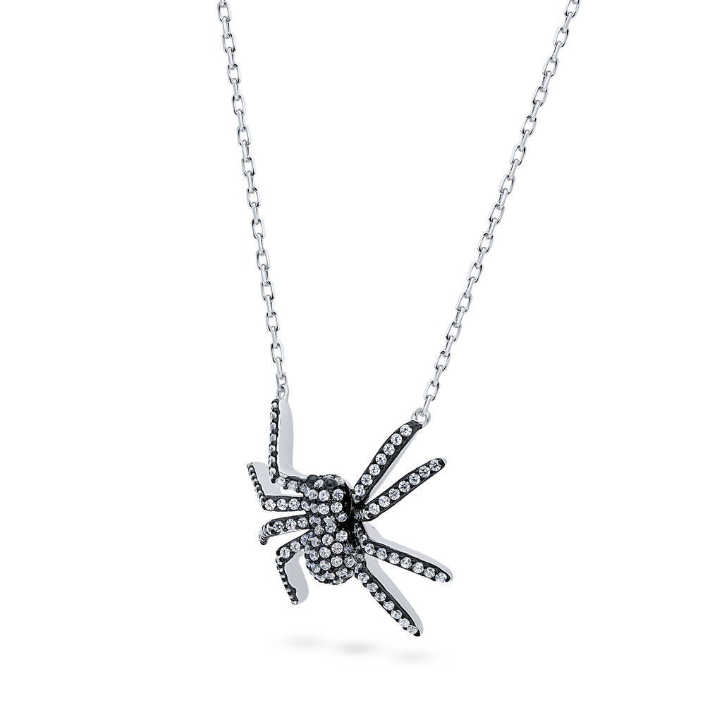 Front view of Spider CZ Pendant Necklace in Sterling Silver, 4 of 8