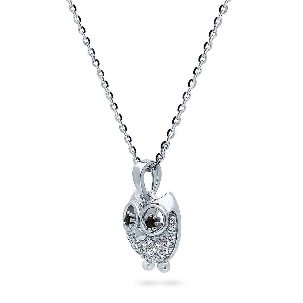 Front view of Owl CZ Pendant Necklace in Sterling Silver, 4 of 6