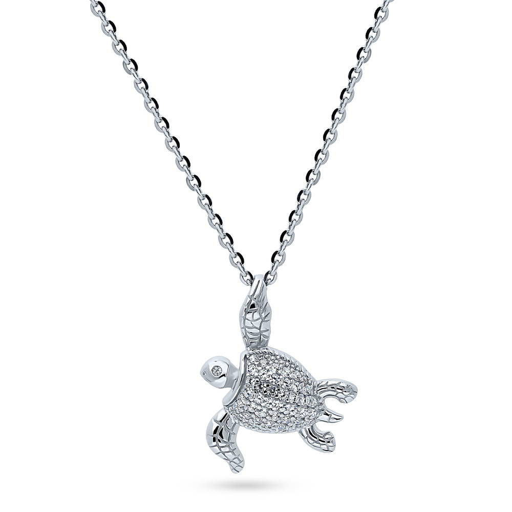 Turtle CZ Pendant Necklace in Sterling Silver
