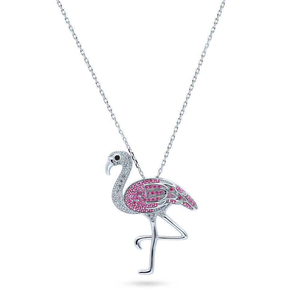 Flamingo CZ Pendant Necklace in Sterling Silver, 1 of 6