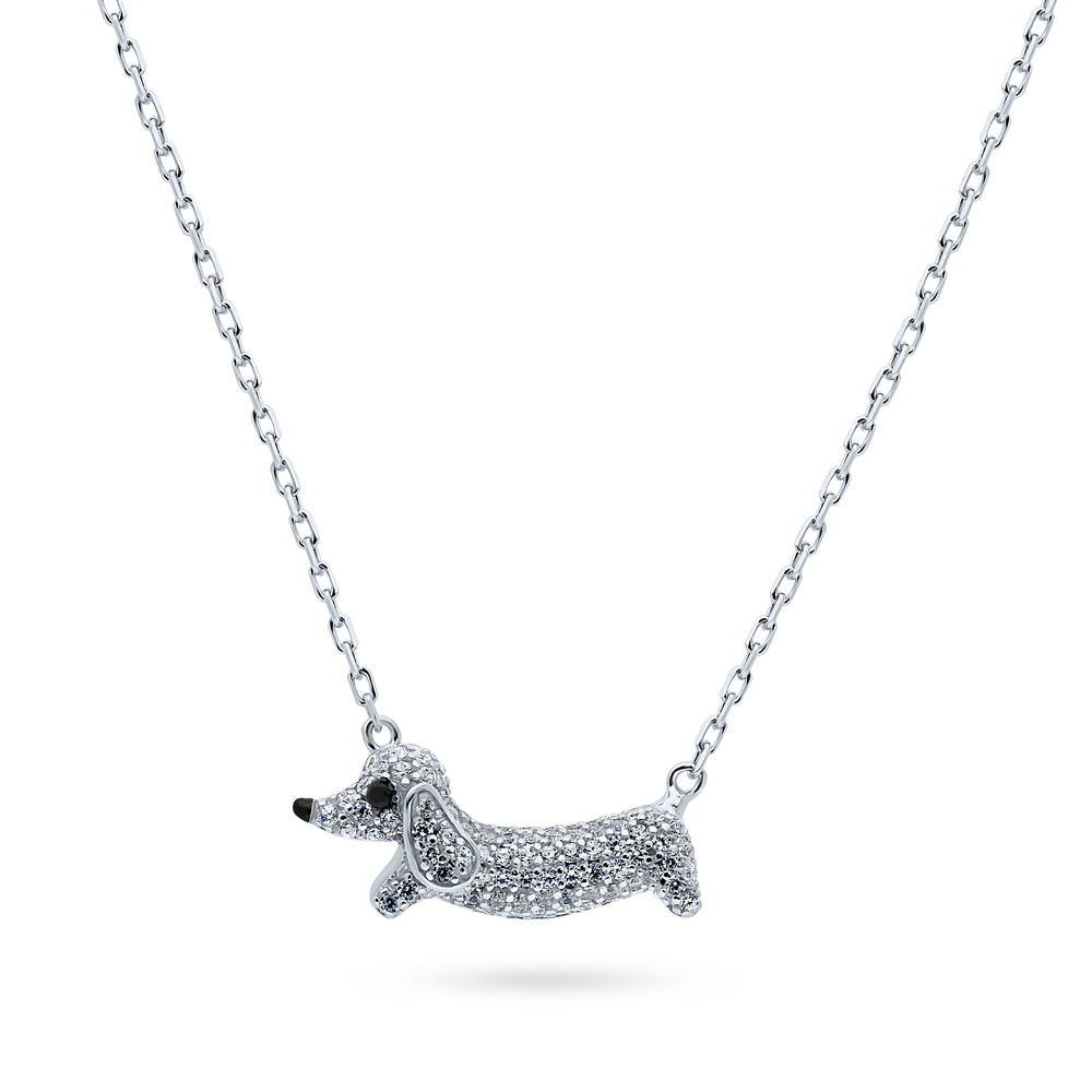 Puppy CZ Pendant Necklace in Sterling Silver, 1 of 7