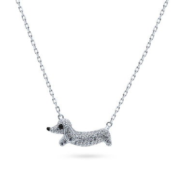 Puppy CZ Pendant Necklace in Sterling Silver